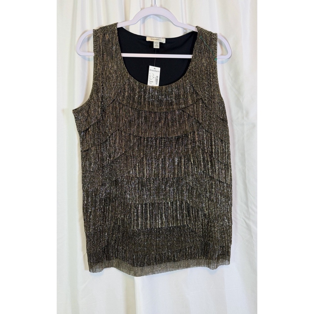 NWT Dress Barn Womens 1X Black & Silver Metallic Tiered Ruffle Top